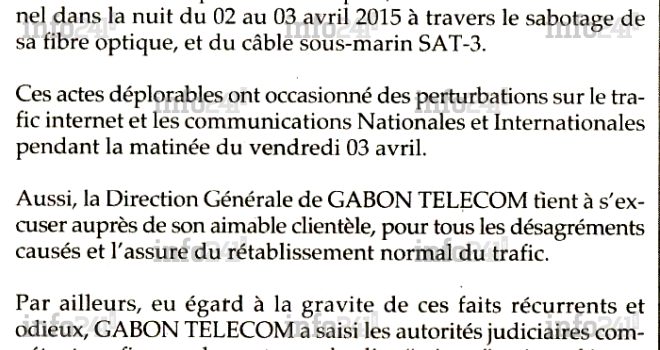 Gabon Telecom recherche toujours ses saboteurs &laquo;&nbsp;criminels&nbsp;&raquo;
